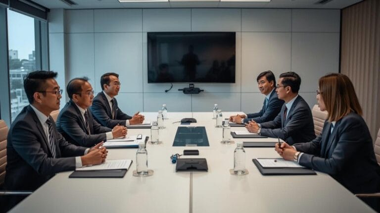 Interpreter bahasa Jepang menjembatani komunikasi dalam rapat internasional