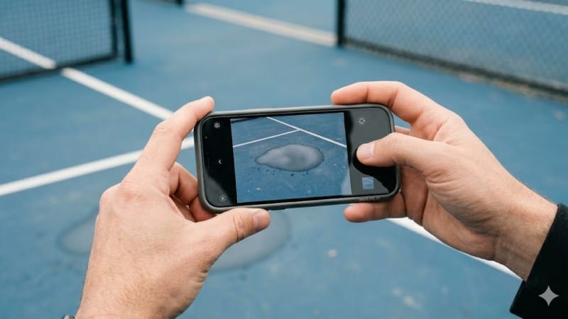 Mengecek drainase dan genangan air di lapangan pickleball.